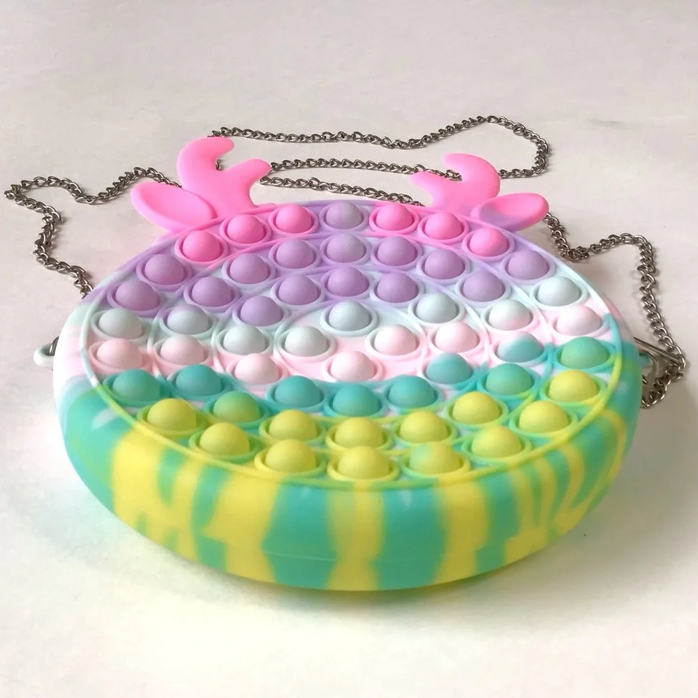 Pop-It Fidget Purse Sensory Push Bubble Rainbow Crossbody Shoulder Bag Chain Zip